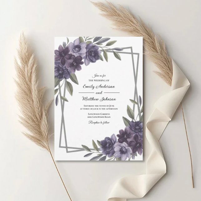 Plum Floral Frame Wedding Invitation (Creator Uploaded)