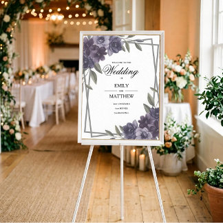Plum Floral Framed Wedding Poster