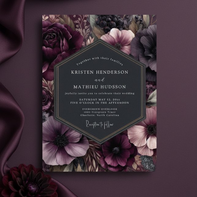 Plum Floral Moody Romance Wedding Invitation (Creator Uploaded)
