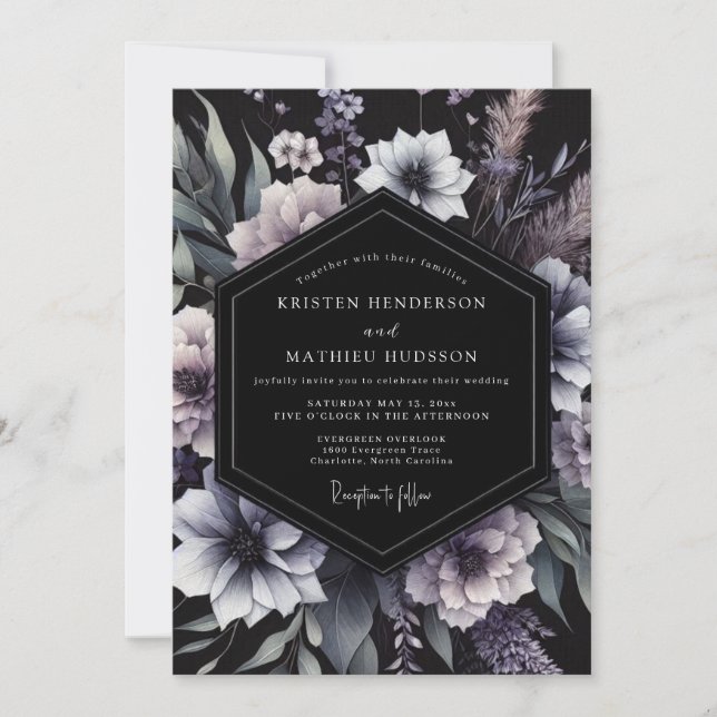 Plum Floral Moody Wedding Invitation (Front)