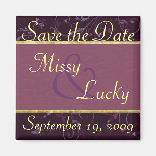Plum Floral & Purple Ribbon Save the Date Magnet