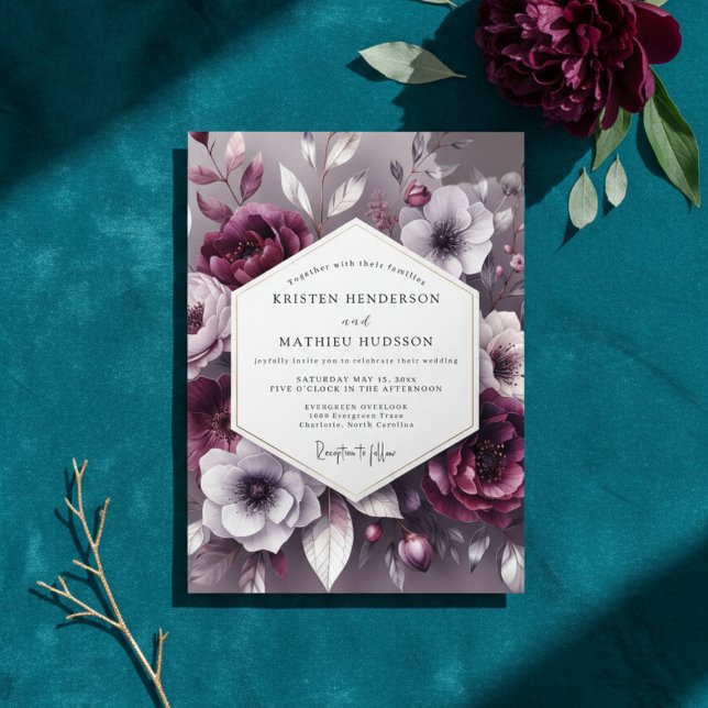 Plum Floral Romance Wedding Invitation (Creator Uploaded)