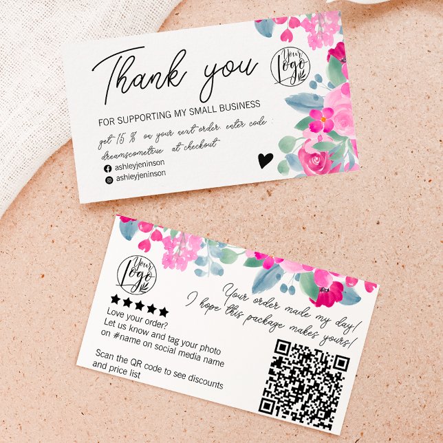 Plum floral script order logo thank you qr  business card (Creator Uploaded)
