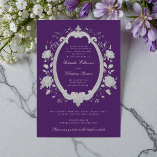 Plum Floral Silver Ornate Wedding Website Invitation