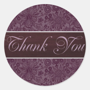 Plum Floral Thank You Sticker/Seal Classic Round Sticker