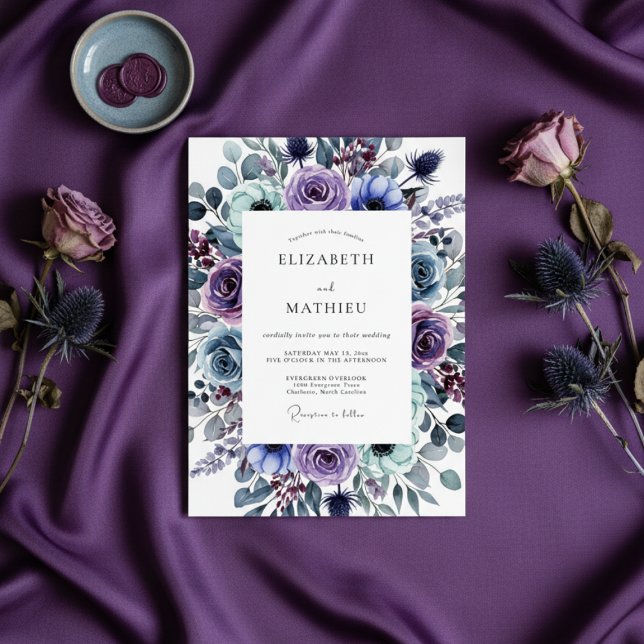 Plum Floral Whimsy Wedding Invitation (Creator Uploaded)