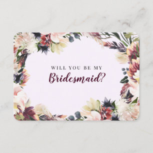 Plum Floral Will You Be My Bridesmaid Proposal Invitation