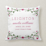 Plum Florals Baby Birth Information Pillow<br><div class="desc">Elegant floral design in plum and green frame your custom text.  Perfect gift for the new baby's nursery decor and a keepsake to last for years!</div>