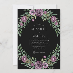 Plum Foliage Black Eucalyptus Wedding Invitation