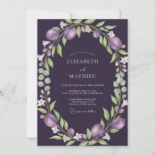 Plum Fruit Wreath Wedding Invitation
