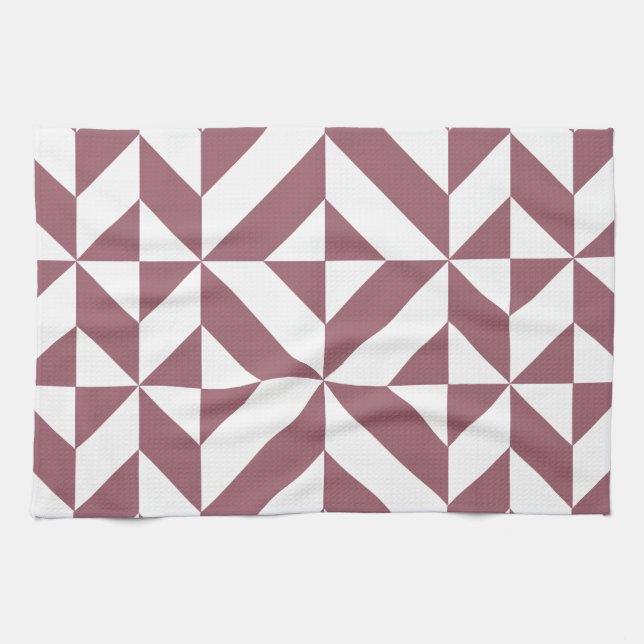 Plum Geometric Deco Cube Pattern Tea Towel (Horizontal)