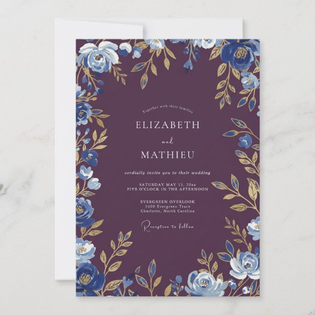 Plum Gilded Botanical Wedding Invitation (Front)
