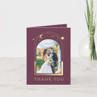 Plum Gold Celestial Photo Wedding Thank You Card