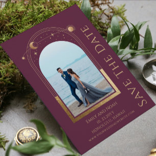 Plum Gold Celestial Two Photo Wedding Save The Date