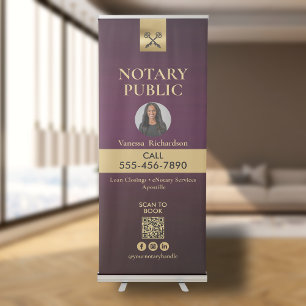 Plum & Gold Cross Skeleton Key Notary Photo QR  Retractable Banner