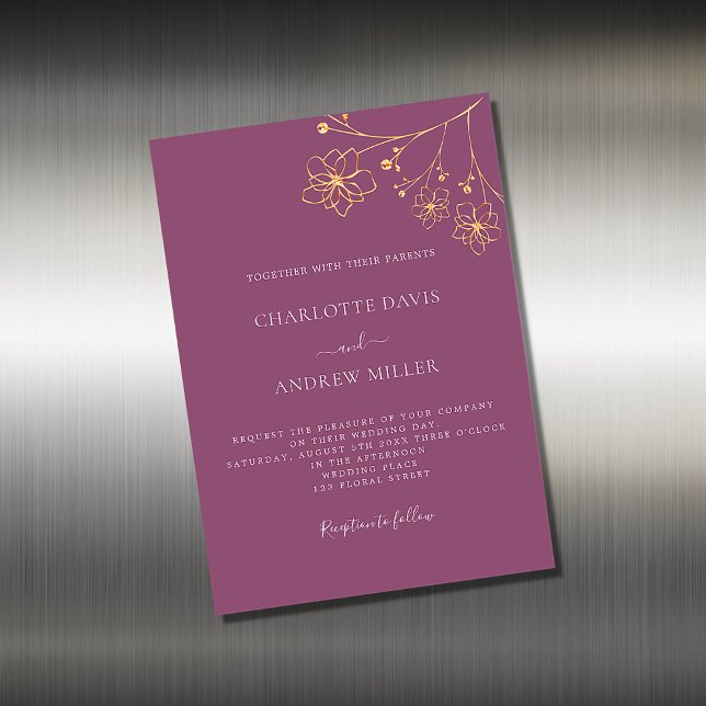 Plum gold floral wedding invitation magnet (Creator Uploaded)