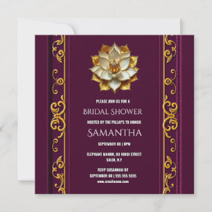 Plum Gold Lotus Indian Bridal Shower Holiday Card