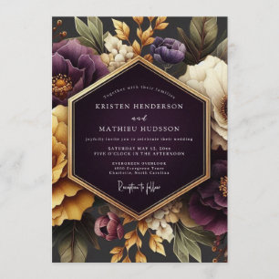 Plum Gold Opulent Flora Wedding Invitation