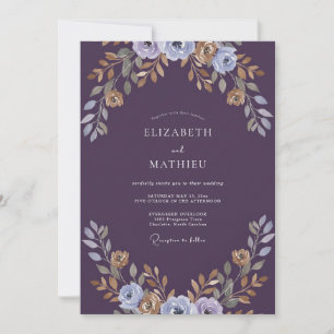 Plum Gold Painted Wedding Invitation