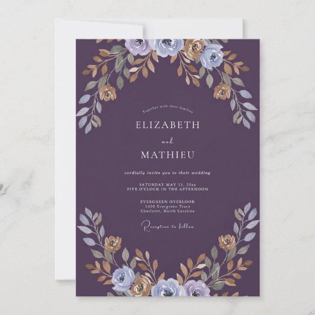 Plum Gold Painted Wedding Invitation (Front)