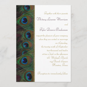 Plum, Gold Peacock Feathers Wedding Invitation