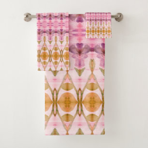 Plum Gold Pink and Olive Green Bath Towel Set