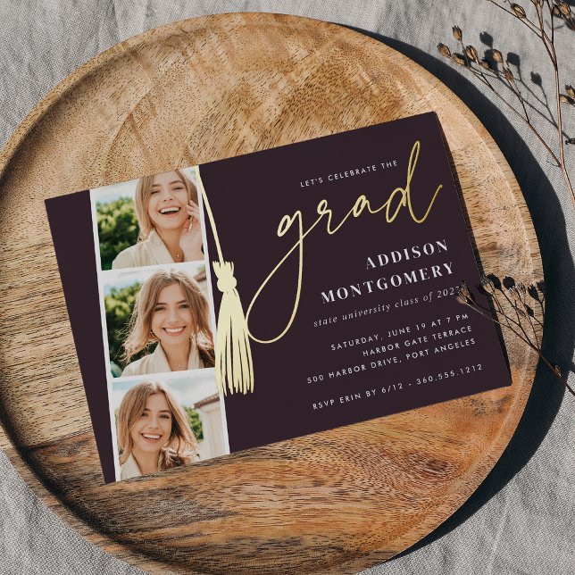 Plum | Gold Tassel Photo Strip Graduation Party (Creator Uploaded)