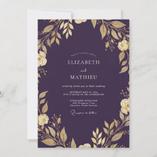 Plum Gold Vine Wedding Invitation
