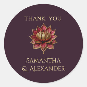 Plum Gold Wedding Thank You Sticker Round