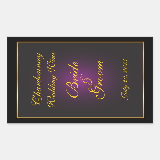 Plum & Gold Wedding Wine Label Sticker (Front)