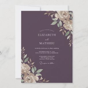 Plum Golden Champagne Peony Wedding Invitation