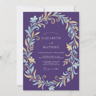 Plum Golden Vine Wedding Invitation