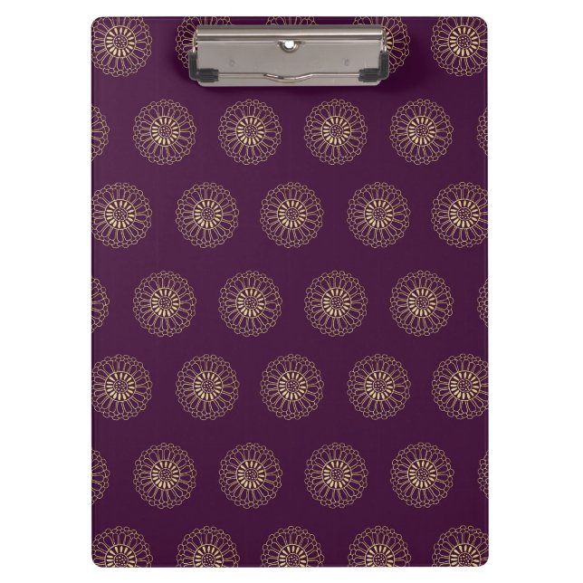 Plum | Golden Zinnia Flower Medallions Clipboard (Front)
