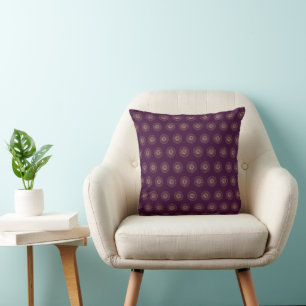 Plum Golden Zinnia Flower Medallions Cushion