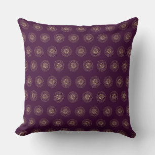 Plum Golden Zinnia Flower Medallions Cushion
