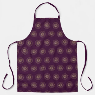 Plum   Golden Zinnia Flower Medallions Large Apron