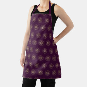 Plum Golden Zinnia Flower Medallions Medium Apron
