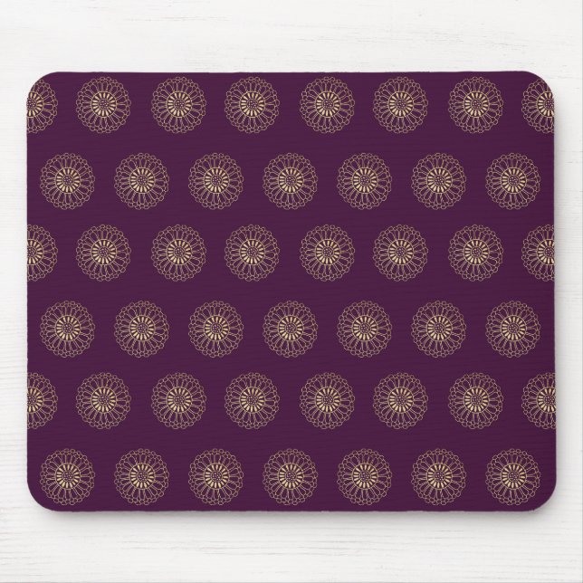 Plum | Golden Zinnia Flower Medallions Mouse Mat (Front)