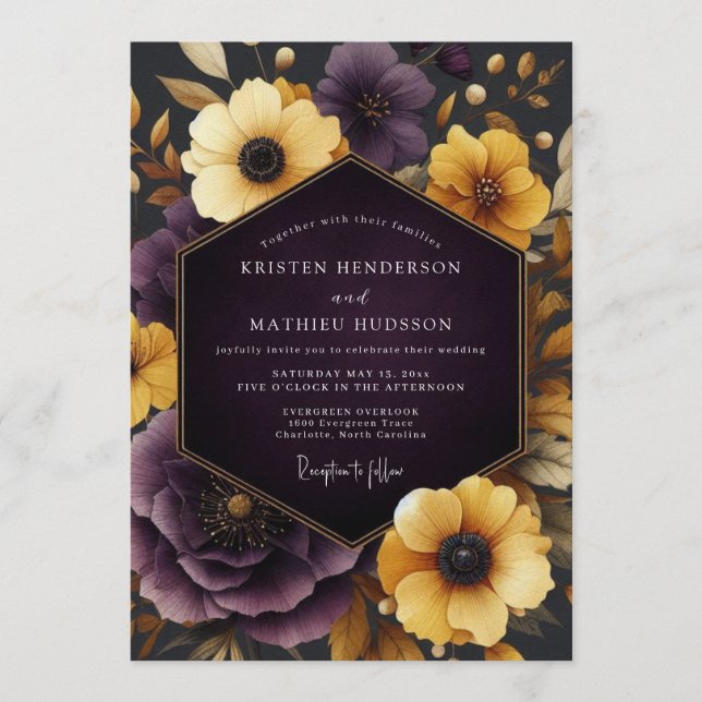 Plum Goldenrod Nocturne Wedding Invitation (Front)