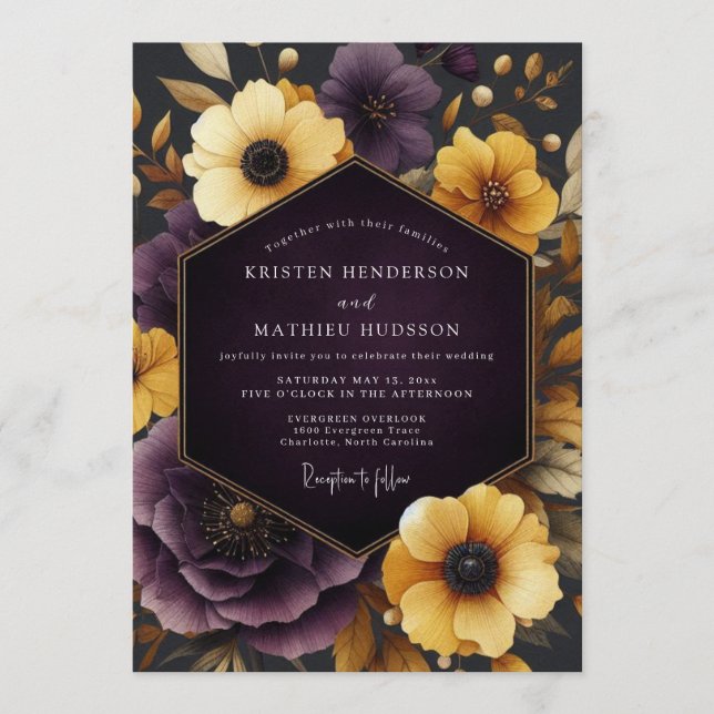Plum Goldenrod Rembrandt Wedding Invitation (Front)