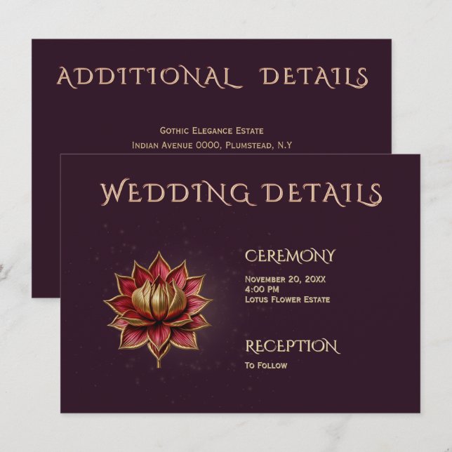 Plum Gothic Wedding Details Enclosure Card (Front/Back)