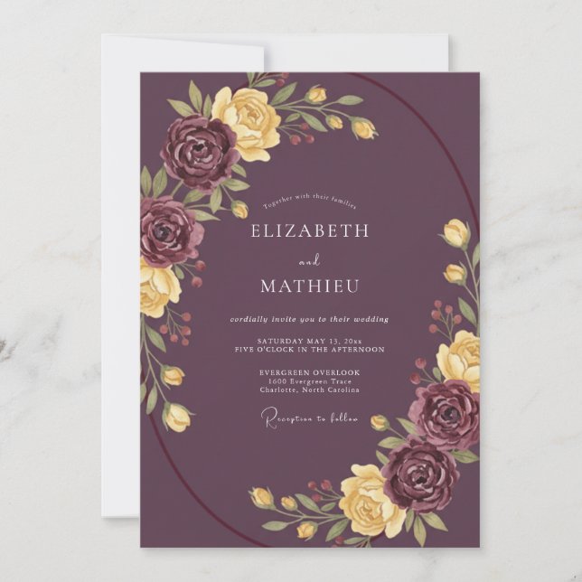 Plum Graceful Autumnal Wedding Invitation (Front)