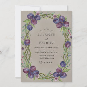Plum Grapes Vine Wedding Invitation