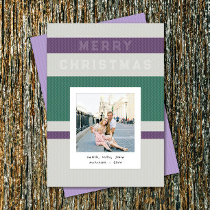 Plum & Green Stripes & Instant Photo Christmas Holiday Card