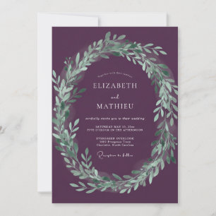 Plum Greenery Wedding Invitation