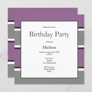 Plum Grey and White Stripes Invitation