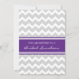 Plum Grey Chevron Bridal Lunch Invitation Cards
