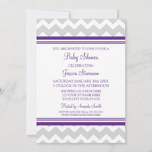 Plum Grey Chevron Custom Baby Shower Invitations