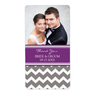 Plum Grey Chevron Photo Wedding Labels