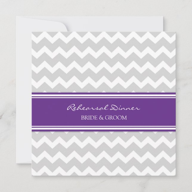 Plum Grey Chevron Rehearsal Dinner Party Invitation (Front)